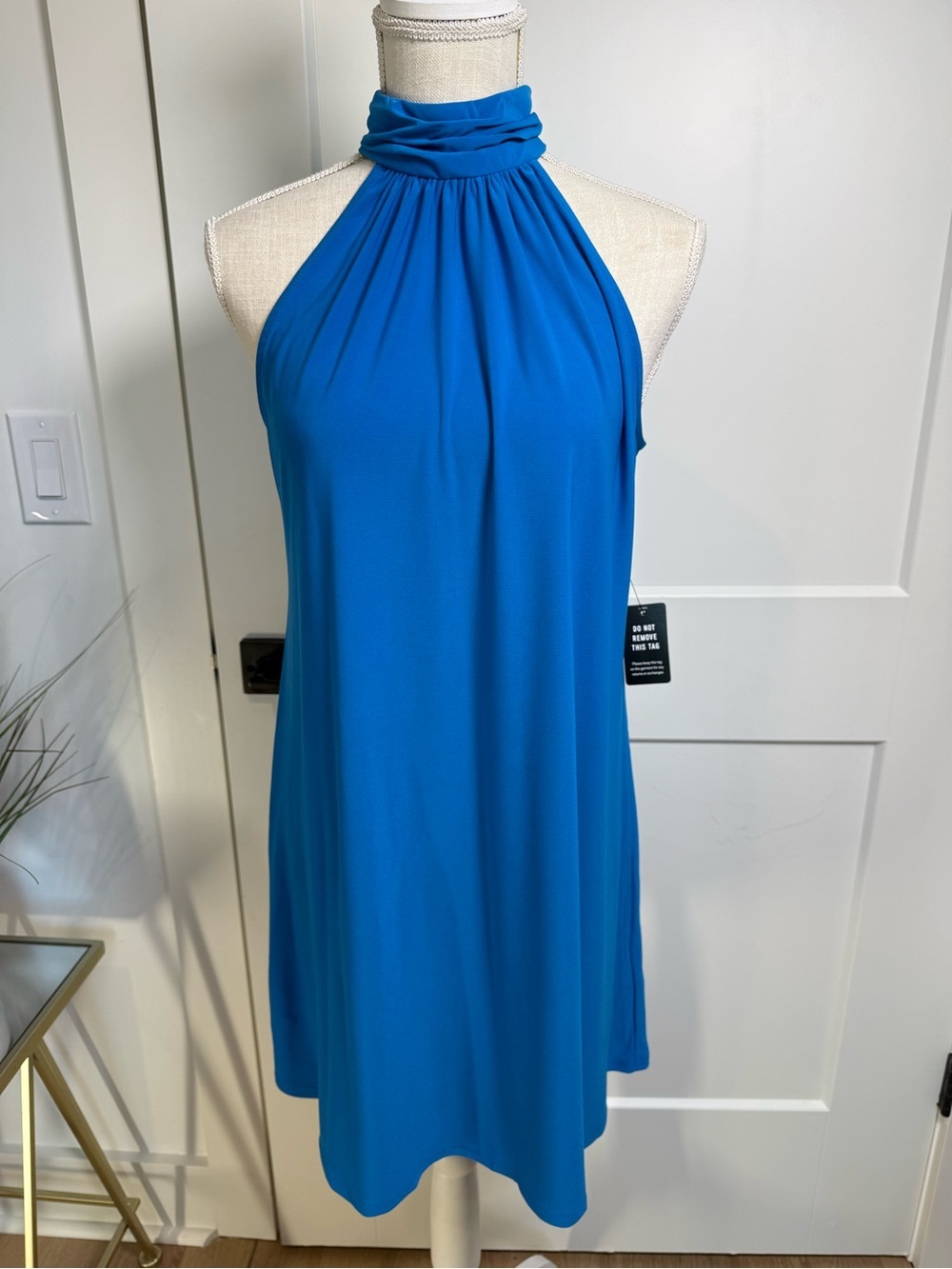 NWT Express Cowl Neck Halter Shift Dress Blue Size Medium